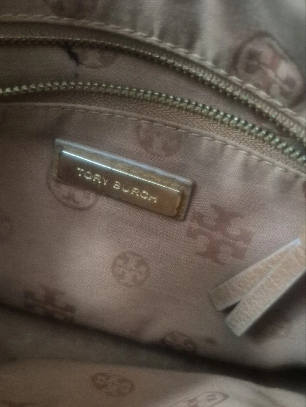 Tory Burch Cognac Pebbled Leather Crossbody with Tassel